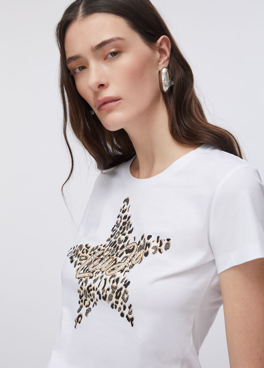 t-shirt con stampa strass WA6493JS923 P9656 LIU JO WHITE 