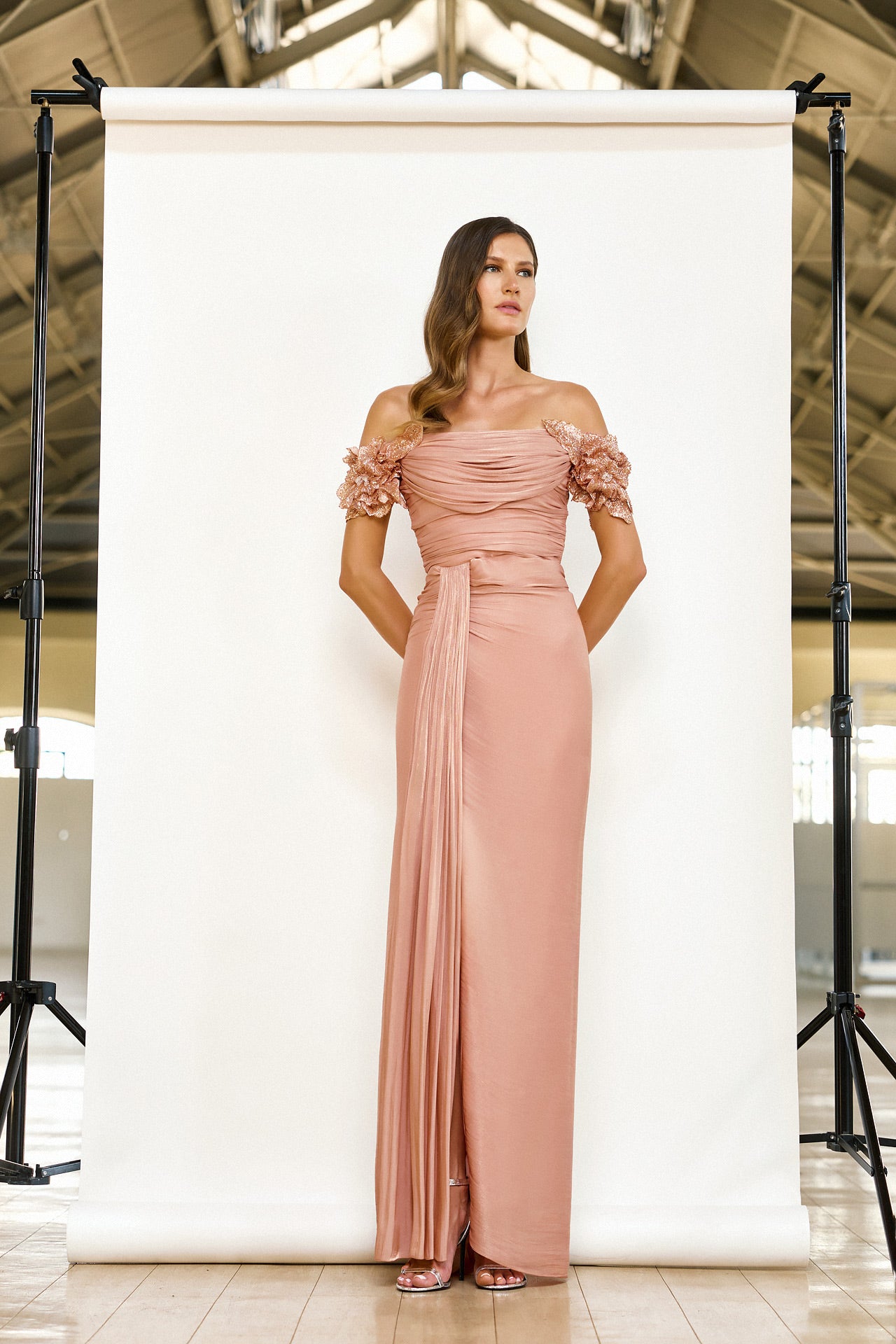 abito elegante con spacco 5267 PEACH MAESTRI 