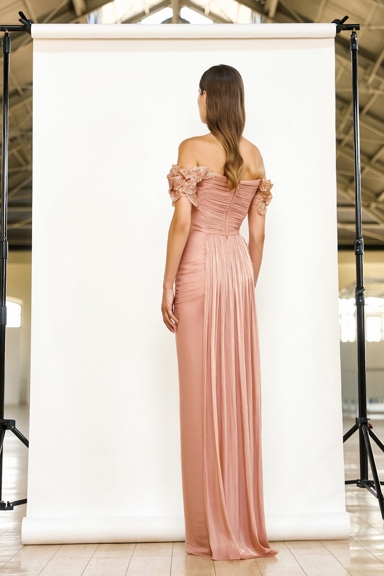 abito elegante con spacco 5267 PEACH MAESTRI 
