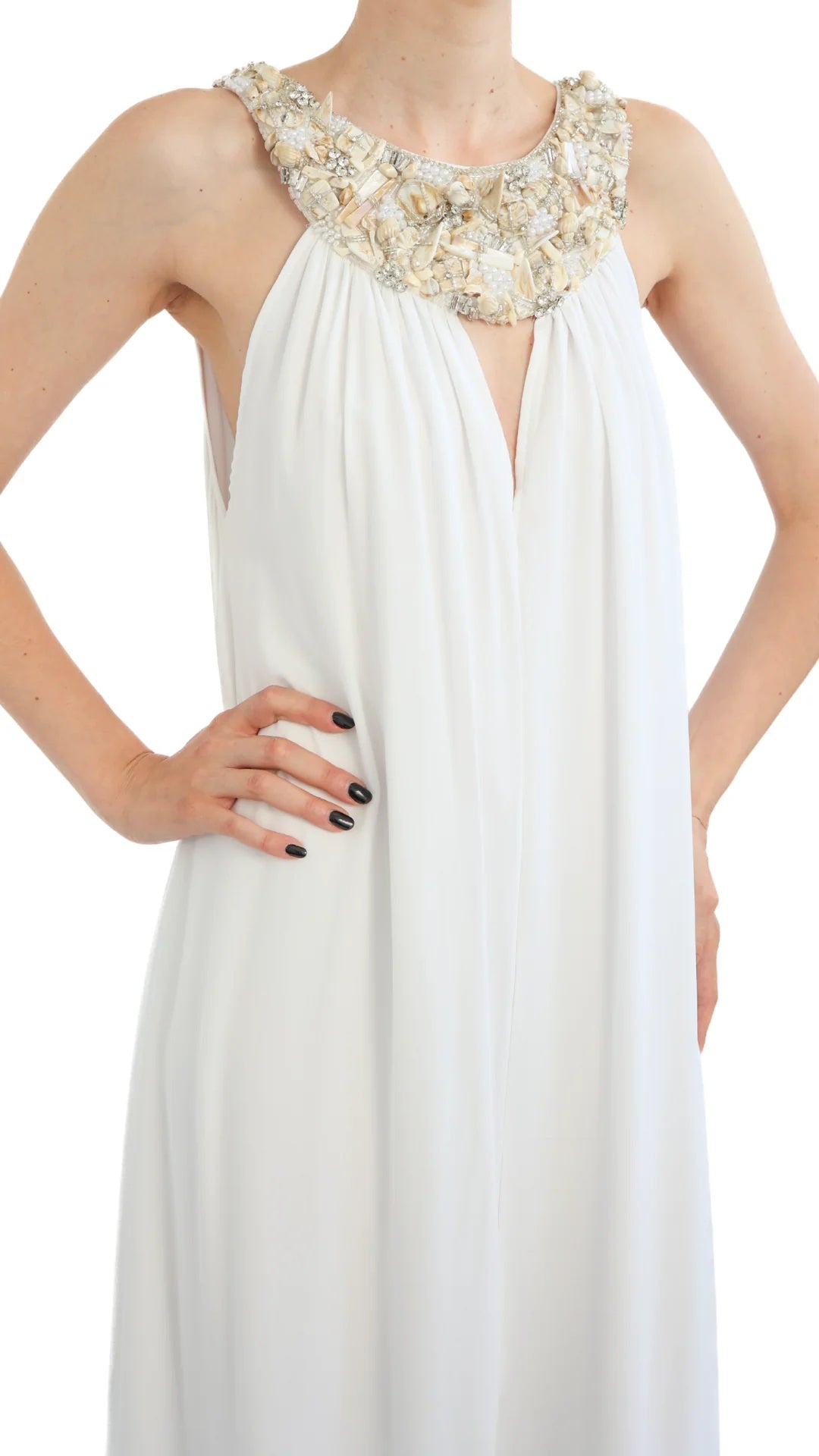 abito lungo con gioielli MS2628 WHITE MIRIAM STELLA 