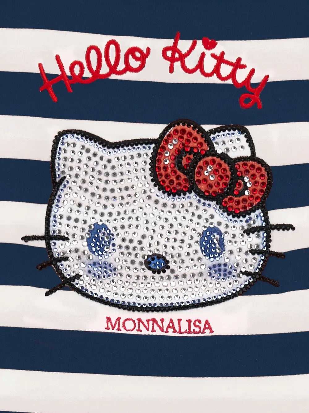 t-shirt a righe con strass hello kitty 19G617 7042 9956 MONNALISA 