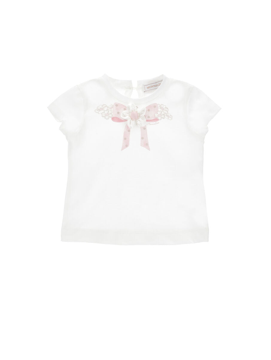 t-shirt con fiocco e fiore 31G616 7206 0001 MONNALISA 