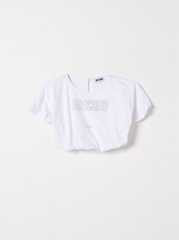 t-shirt cropped in cotone HAM04B LBA10 10101 MOSCHINO KIDS 