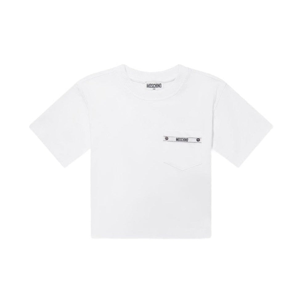t-shirt con logo petto HUM05M LAA01 10101 MOSCHINO KIDS 