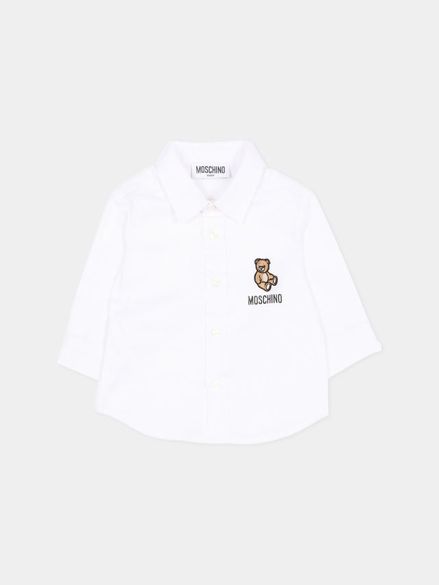 camicia con patch orso MUC01N LNE06 10101 MOSCHINO KIDS 