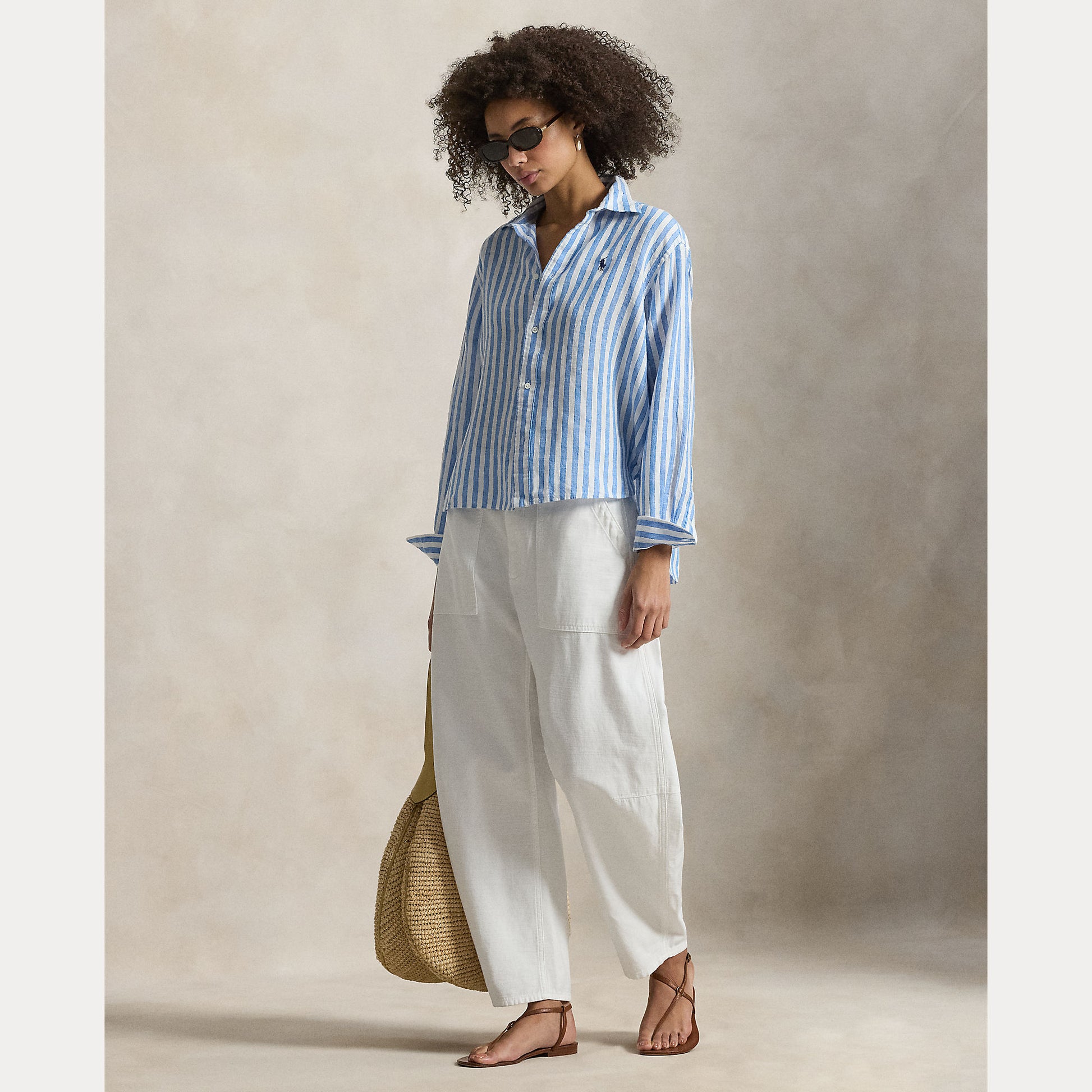 camicia cropped in lino 211-935130 500 RALPH LAUREN POLO 