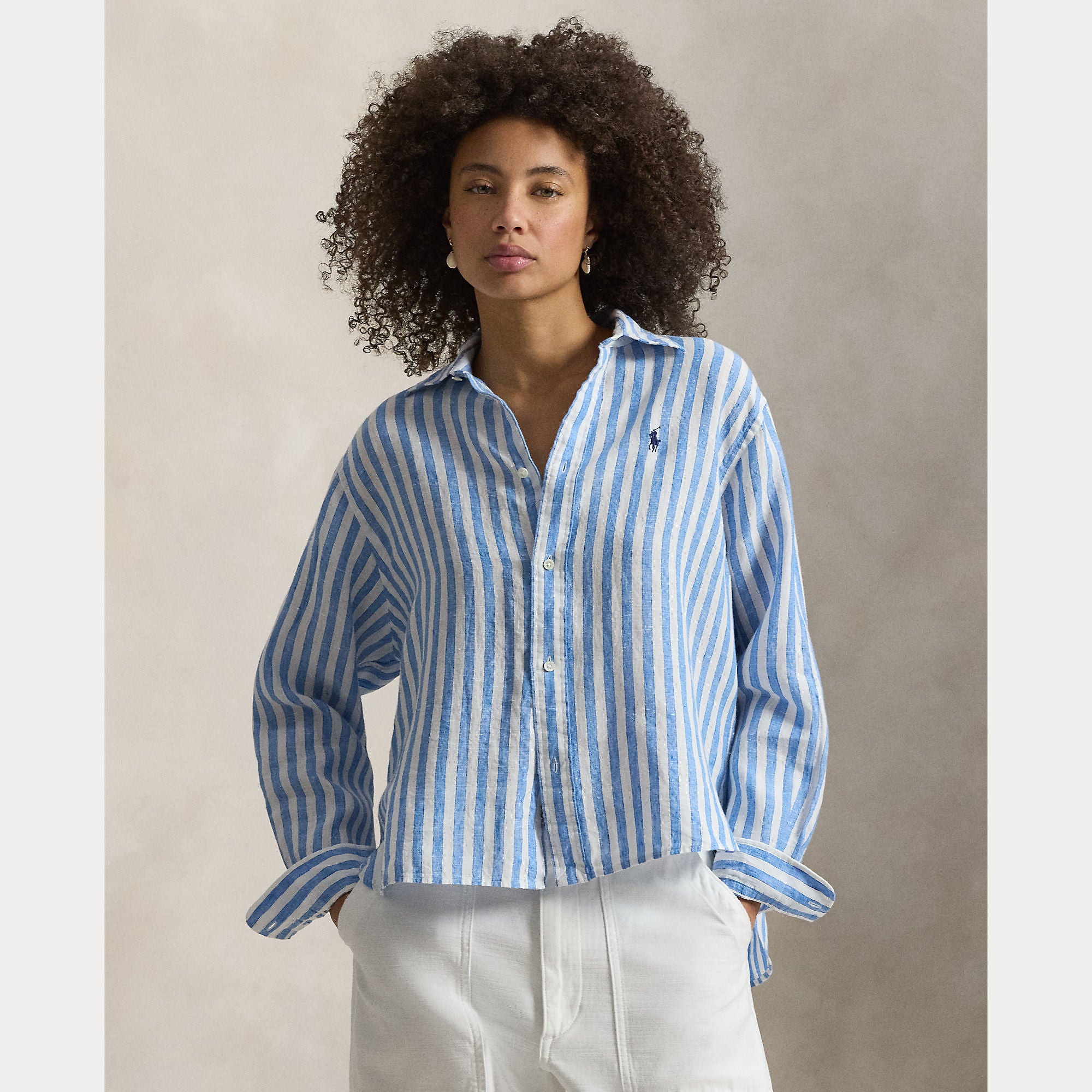 camicia cropped in lino 211-935130 500 RALPH LAUREN POLO 