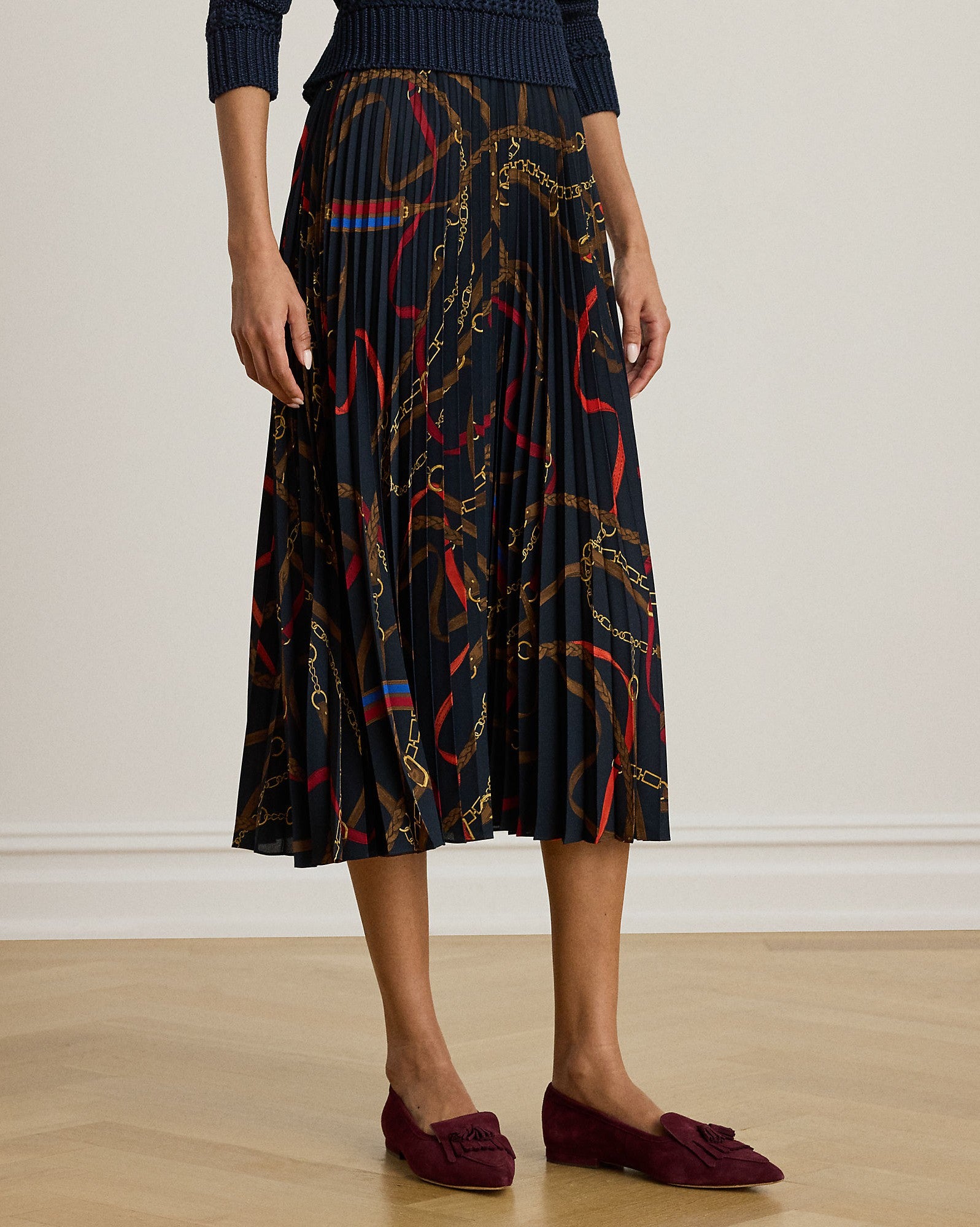 gonna plissettata con stampa cintura 200-P03550 001 LAUREN RALPH LAUREN 