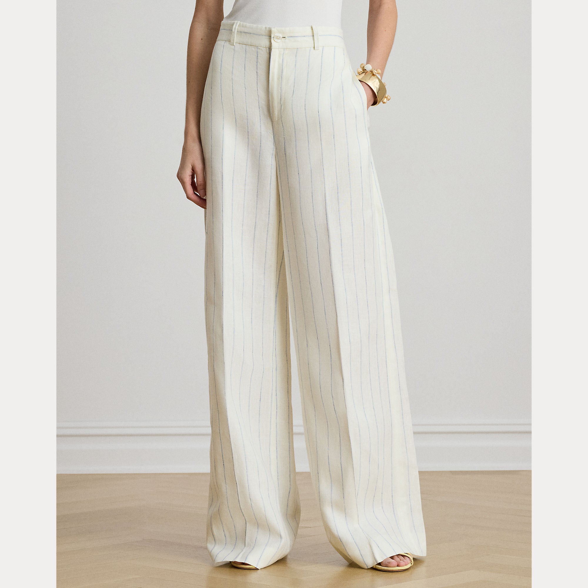 pantaloni in lino a righe 200-P08942 001 LAUREN RALPH LAUREN 