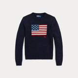 RALPH LAUREN POLO maglione girocollo con bandiera Blu