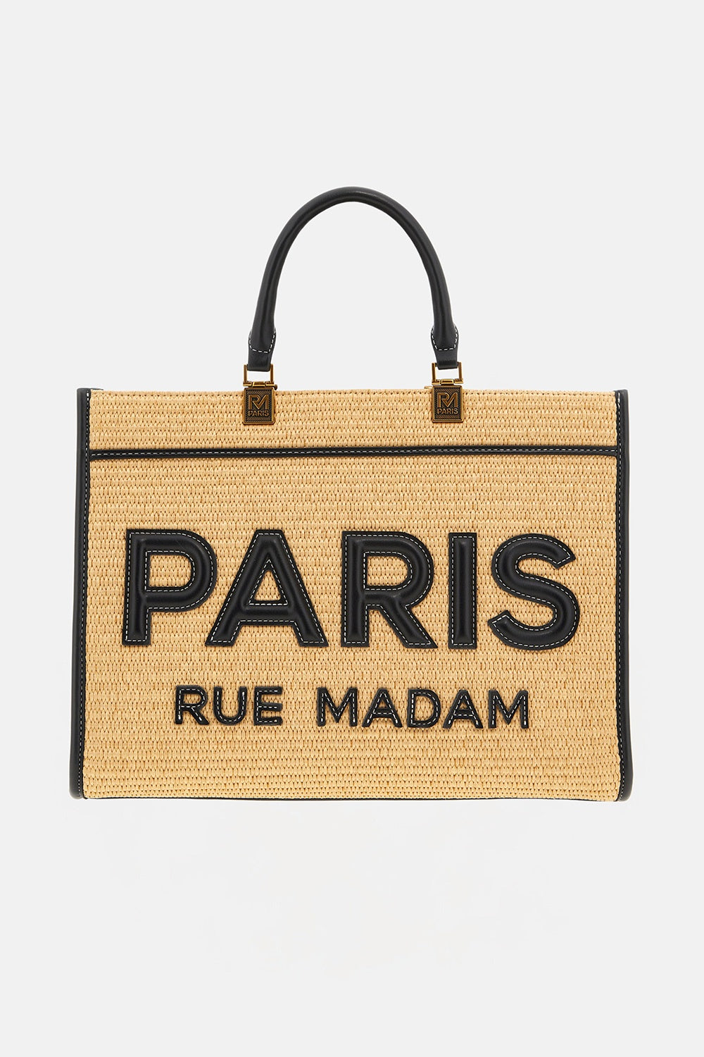 borsa iconique tote straw ICONIQUE TOTE STRAW 1533 STRAW BLACK RUE MADAM PARIS 