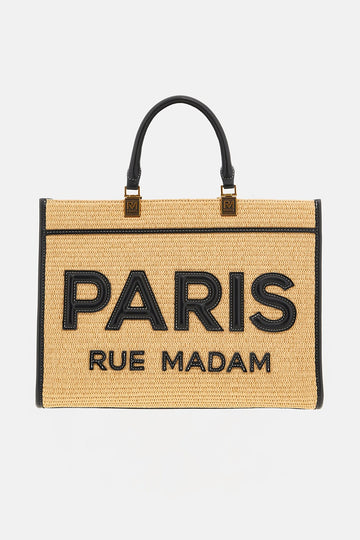 borsa iconique tote straw ICONIQUE TOTE STRAW 1533 STRAW BLACK RUE MADAM PARIS 