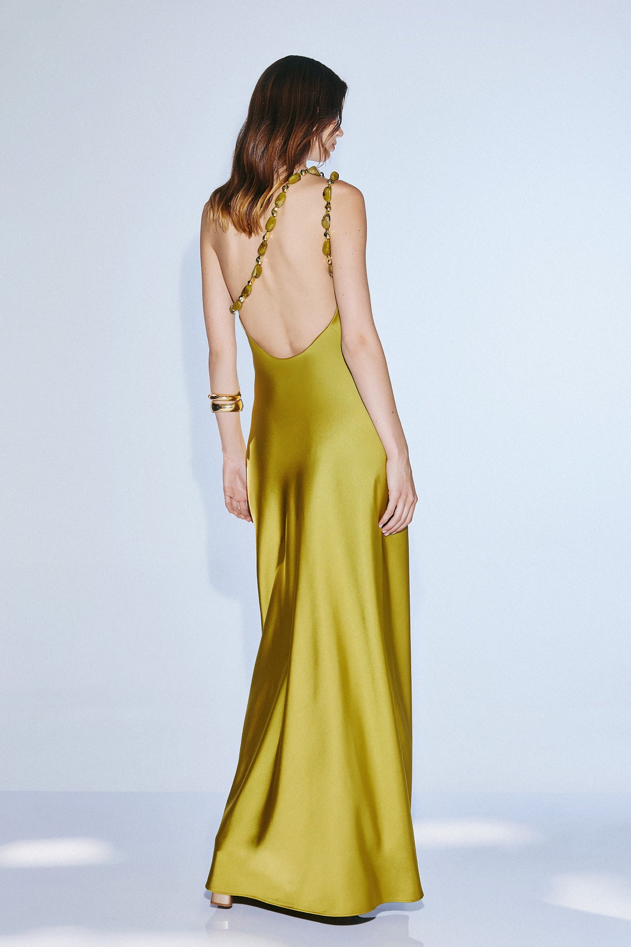 abito in raso elegante T4876 OLIVE TWINS 