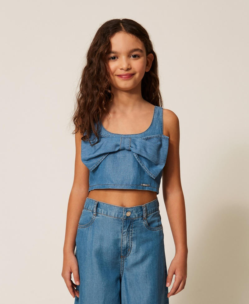 top in denim con fiocco 261GJ2071 13235 TWINSET GIRL 