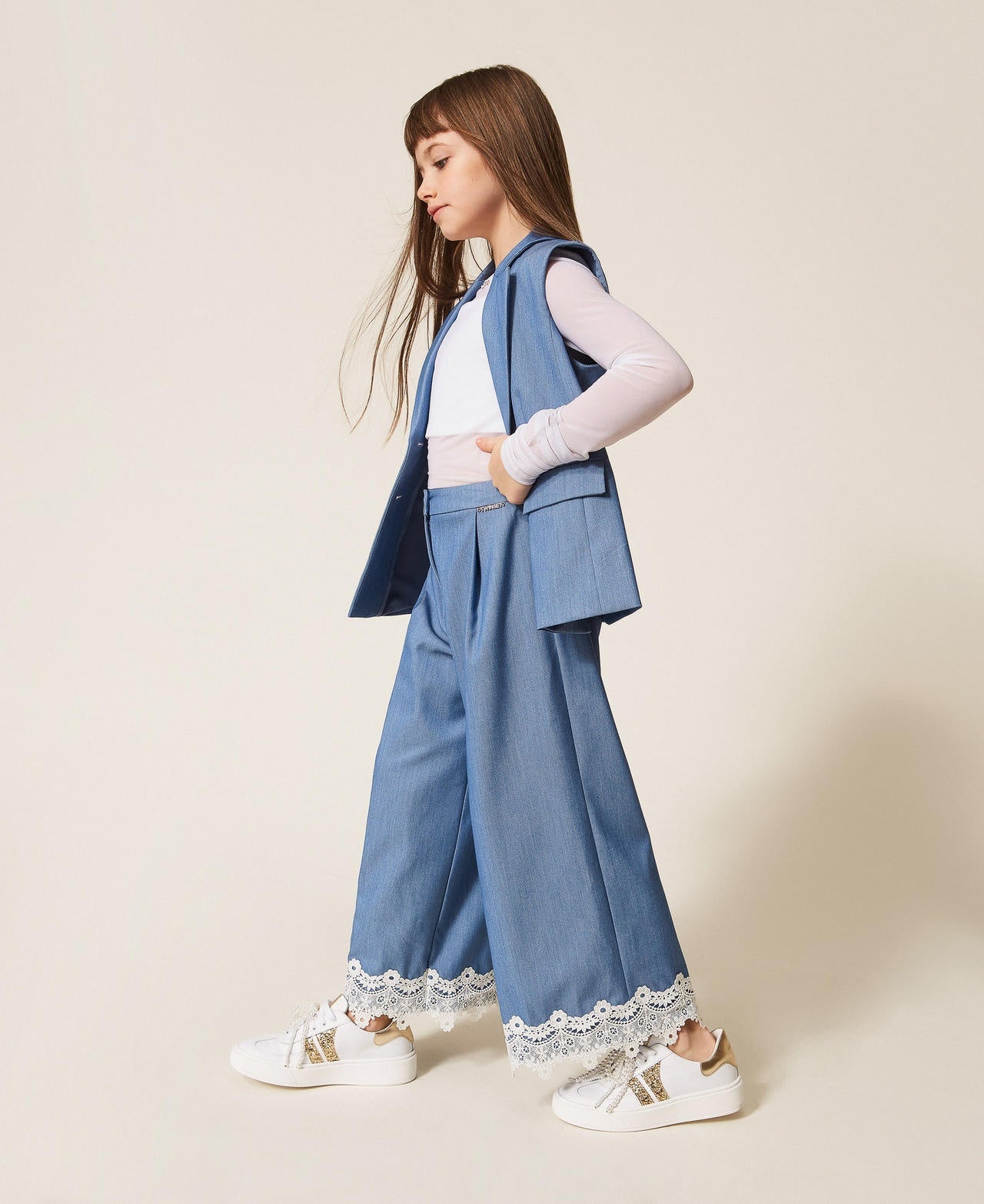 pantaloni ampi fil a fil con pizzo 261GJ2Q14 04614 TWINSET GIRL 