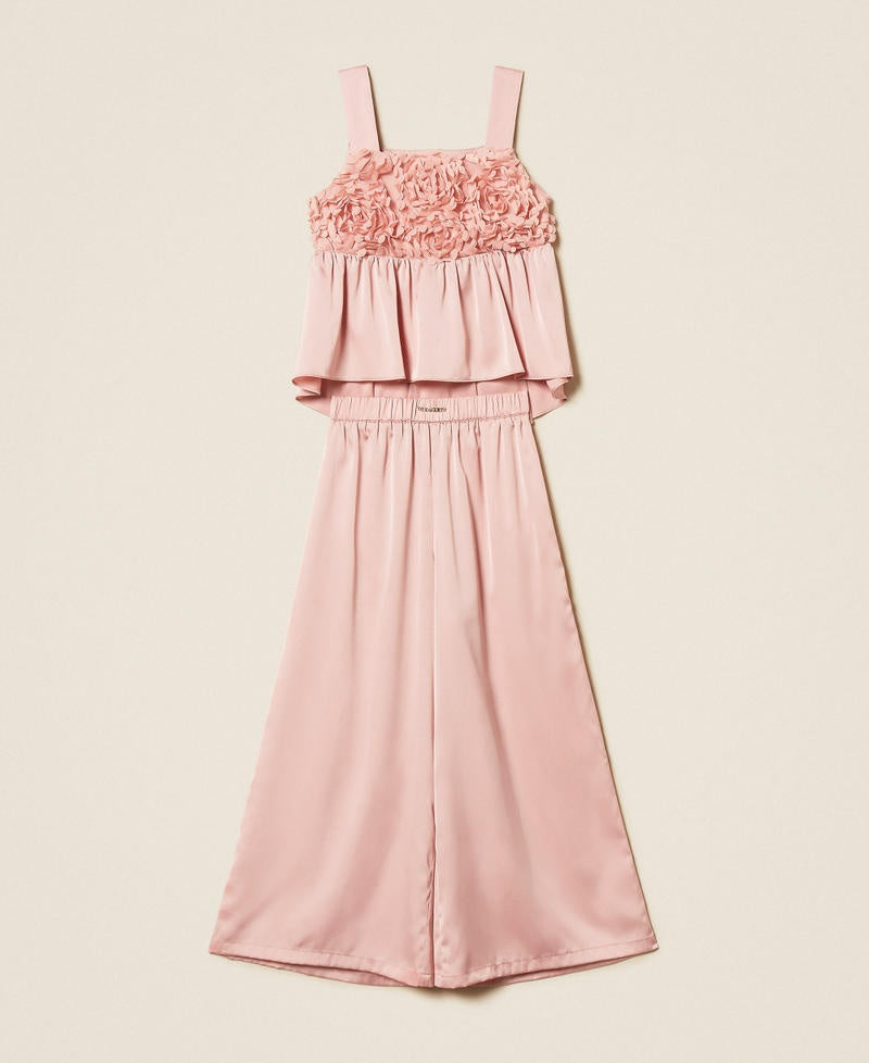 completo con rose e pantaloni in raso 261GJ2Q61 10021 TWINSET GIRL 