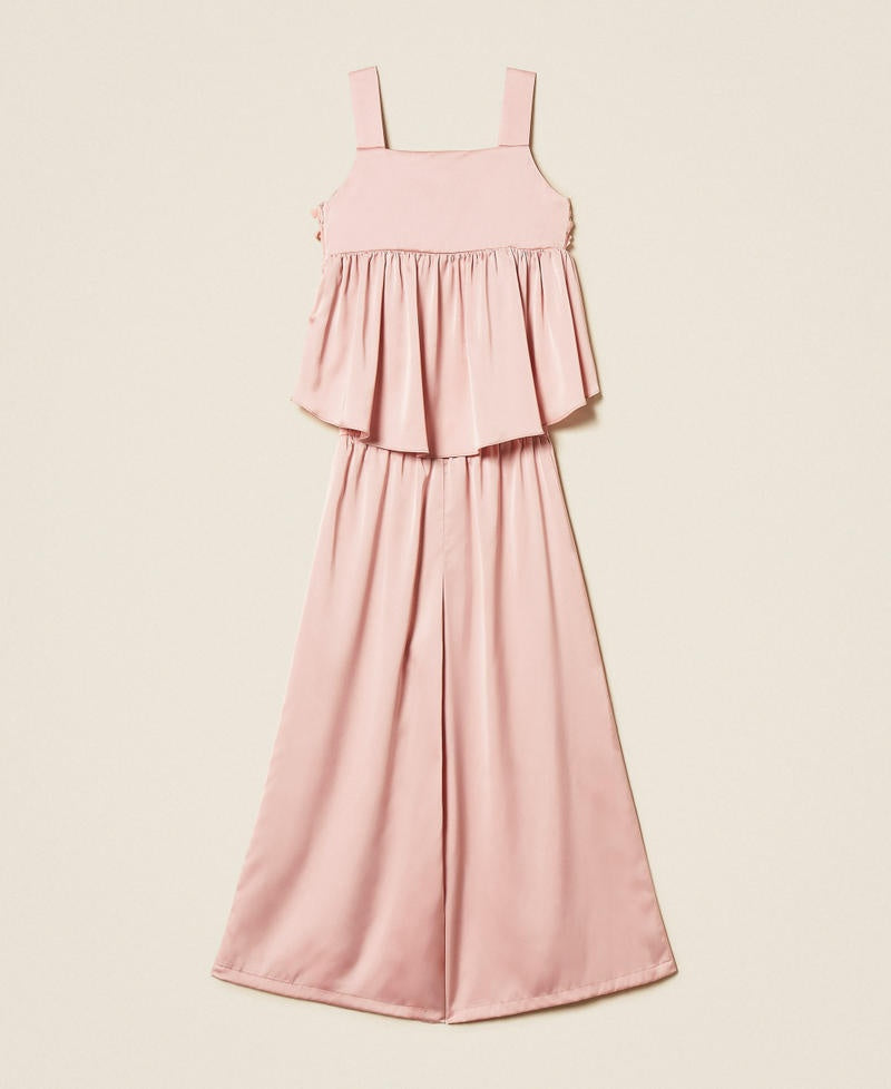 completo con rose e pantaloni in raso 261GJ2Q61 10021 TWINSET GIRL 