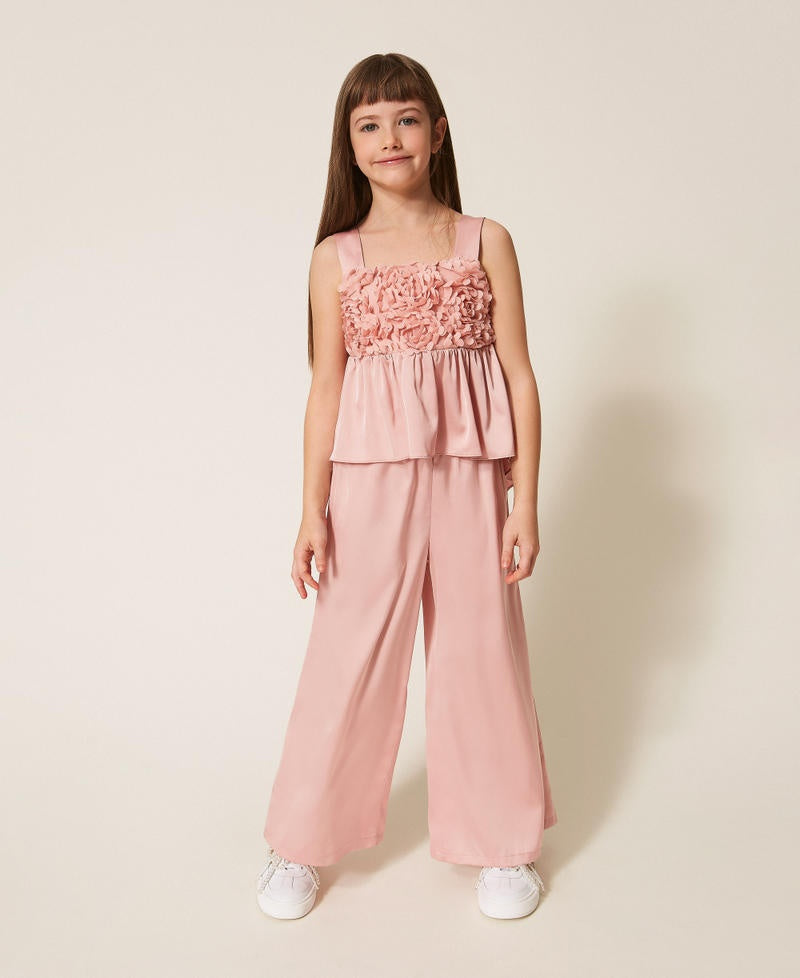 completo con rose e pantaloni in raso 261GJ2Q61 10021 TWINSET GIRL 