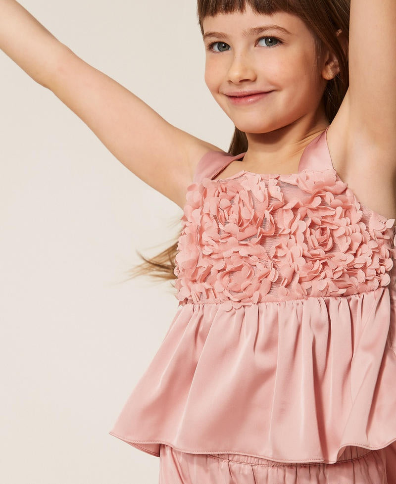 completo con rose e pantaloni in raso 261GJ2Q61 10021 TWINSET GIRL 