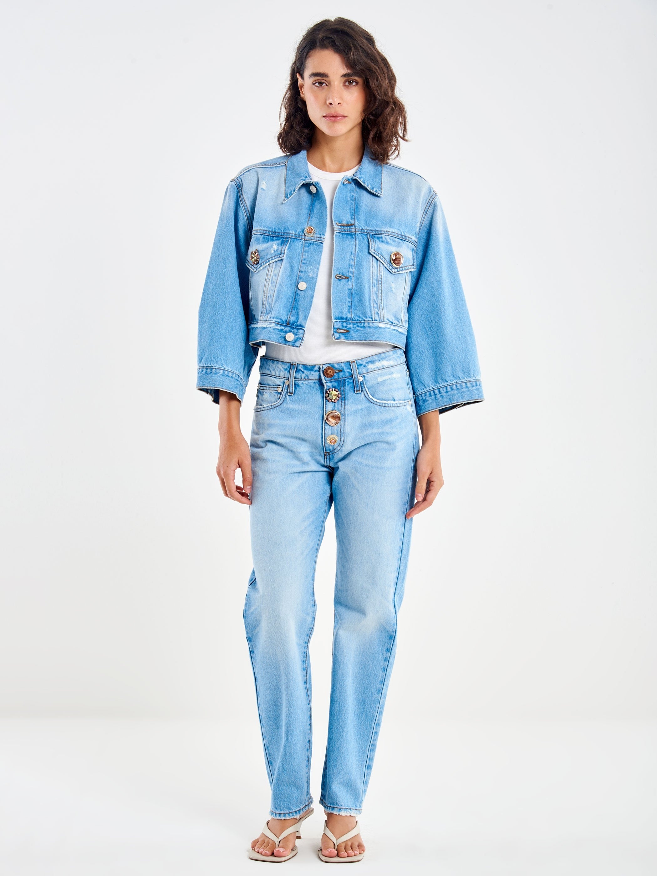 giacca con bottone gioiello DAB5109 JEANS VICOLO 
