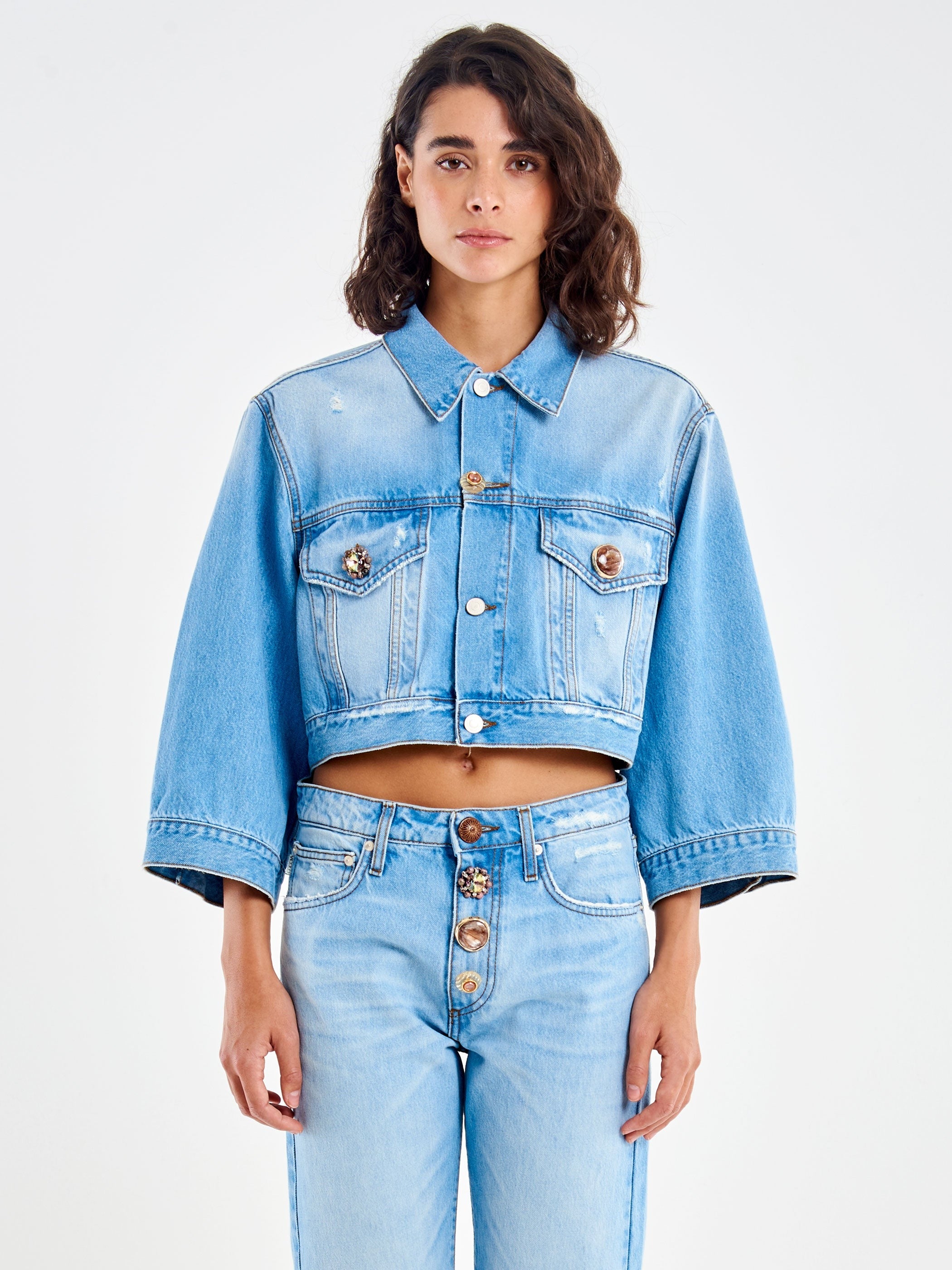 giacca con bottone gioiello DAB5109 JEANS VICOLO 