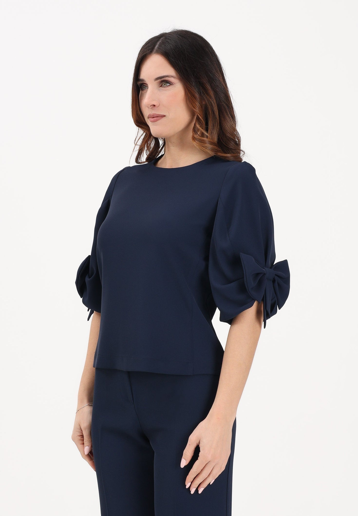 blusa con fiocchi maniche TAB0245 BLU VICOLO 