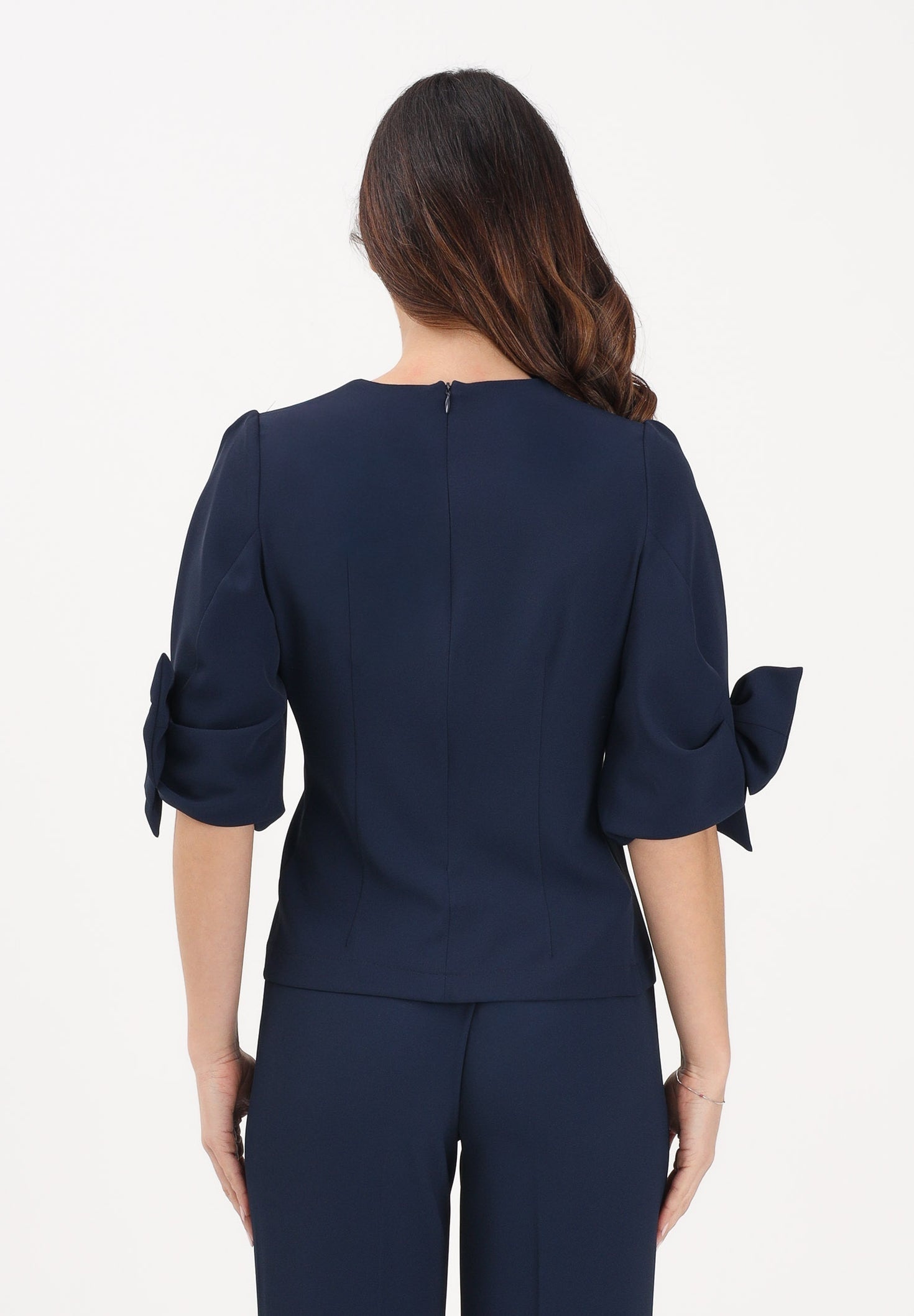 blusa con fiocchi maniche TAB0245 BLU VICOLO 