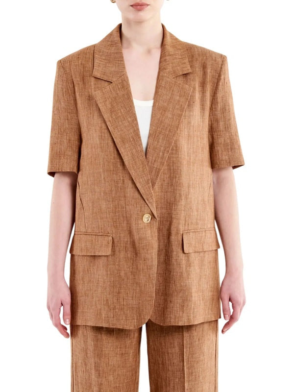 blazer maniche corte in lino TAB1729 TABACCO VICOLO 