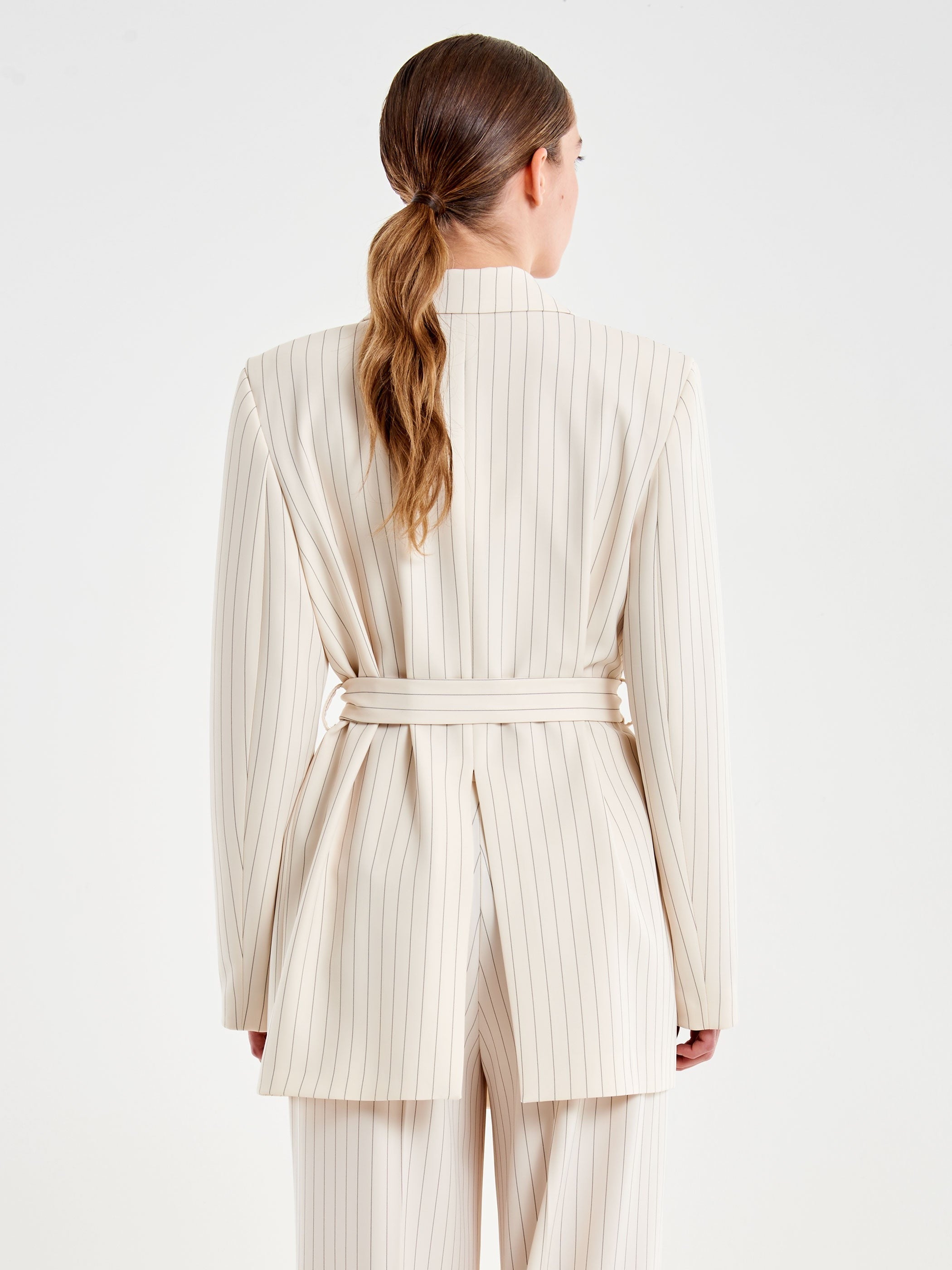 blazer gessato con cintura TAB 0094 BURRO VICOLO 