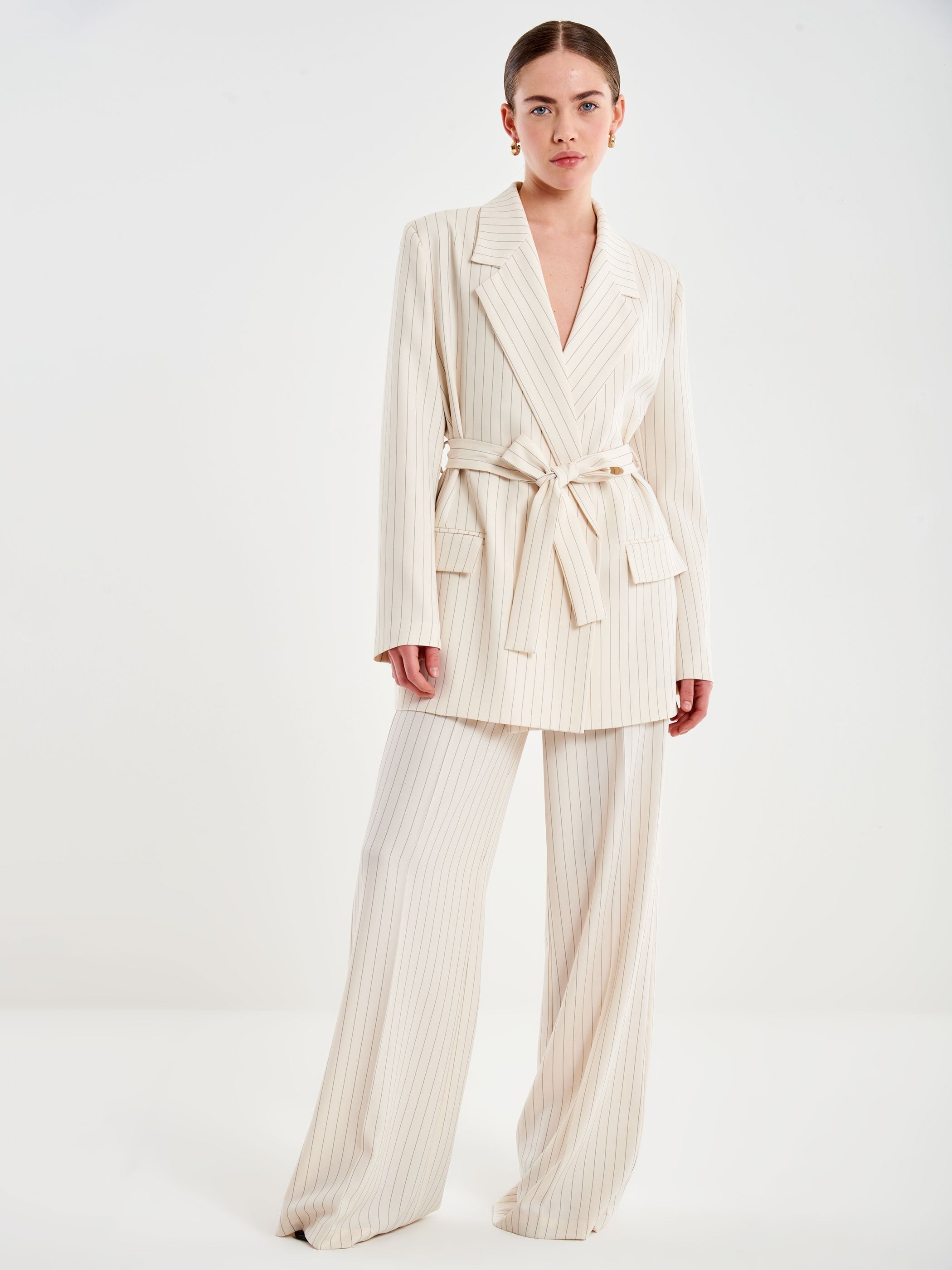 blazer gessato con cintura TAB 0094 BURRO VICOLO 