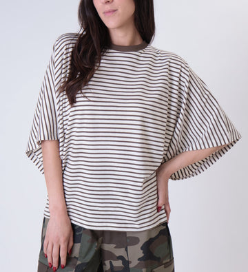 t-shirt a righe bicolor UAB0408 BURRO/CIOCCOLATO VICOLO 