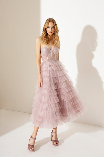 abito elegante in tulle A4210 DUSTY PINK ALLURE 