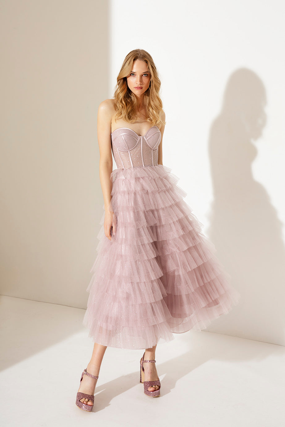abito elegante in tulle A4210 DUSTY PINK ALLURE 