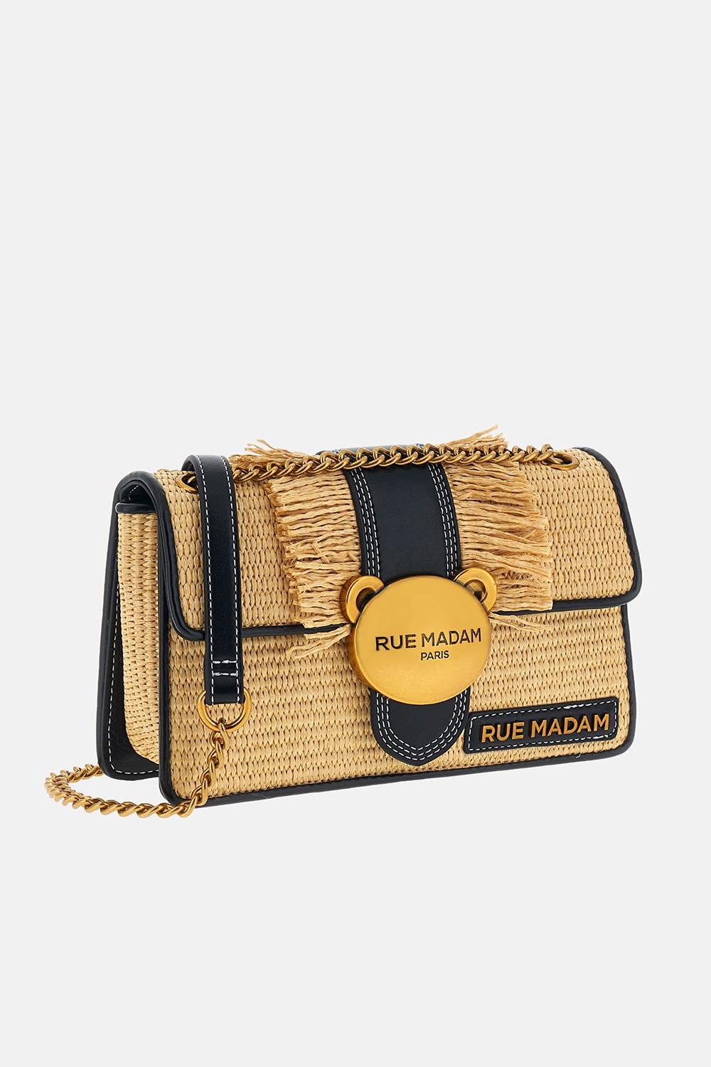 borsa teddy it TEDDY IT-BAG STRAW FRINGES 1574 STRAW BLACK RUE MADAM PARIS 