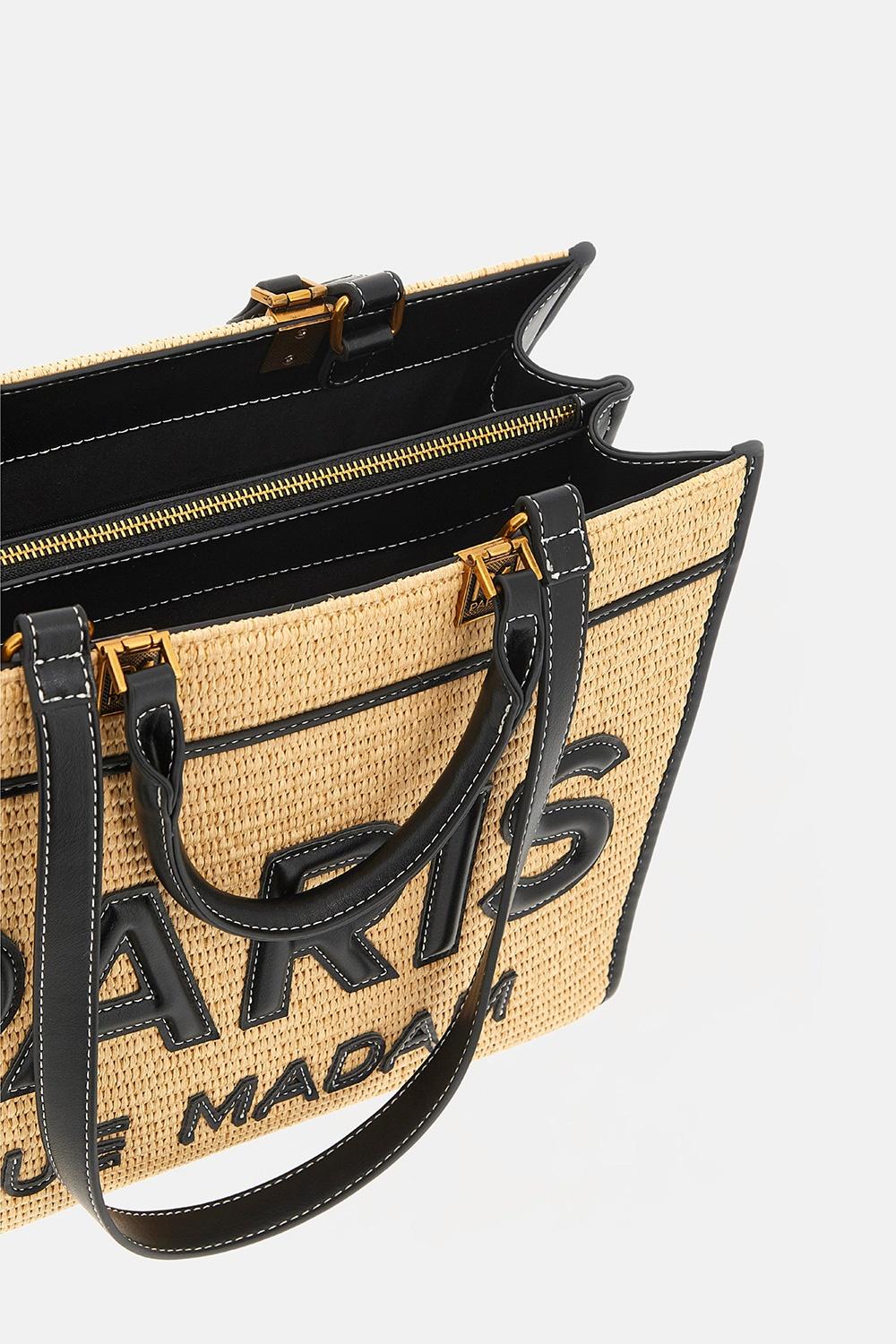 borsa iconique tote straw ICONIQUE TOTE STRAW 1533 STRAW BLACK RUE MADAM PARIS 