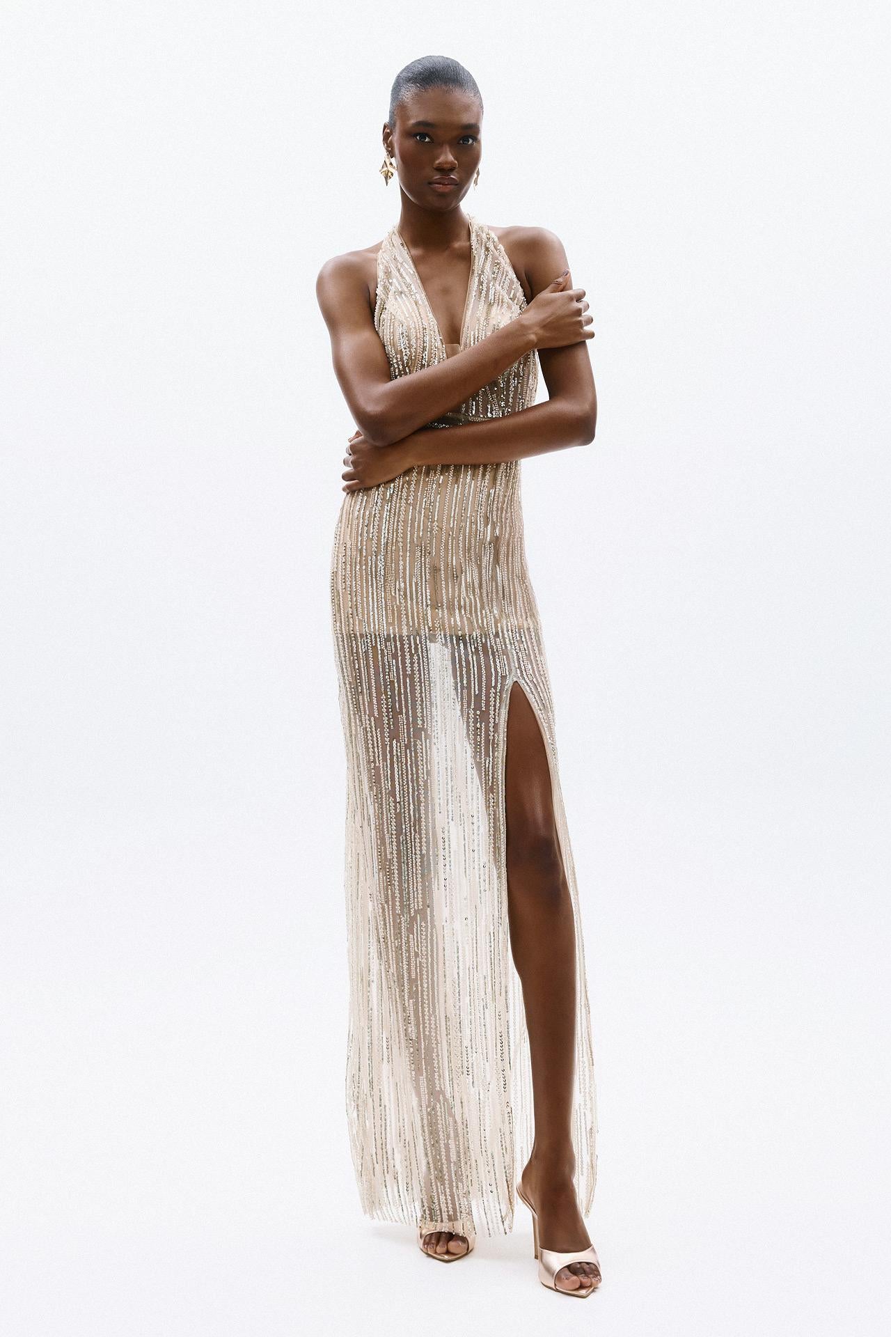 abito elegante con pailettes A4700 GOLD ALLURE 