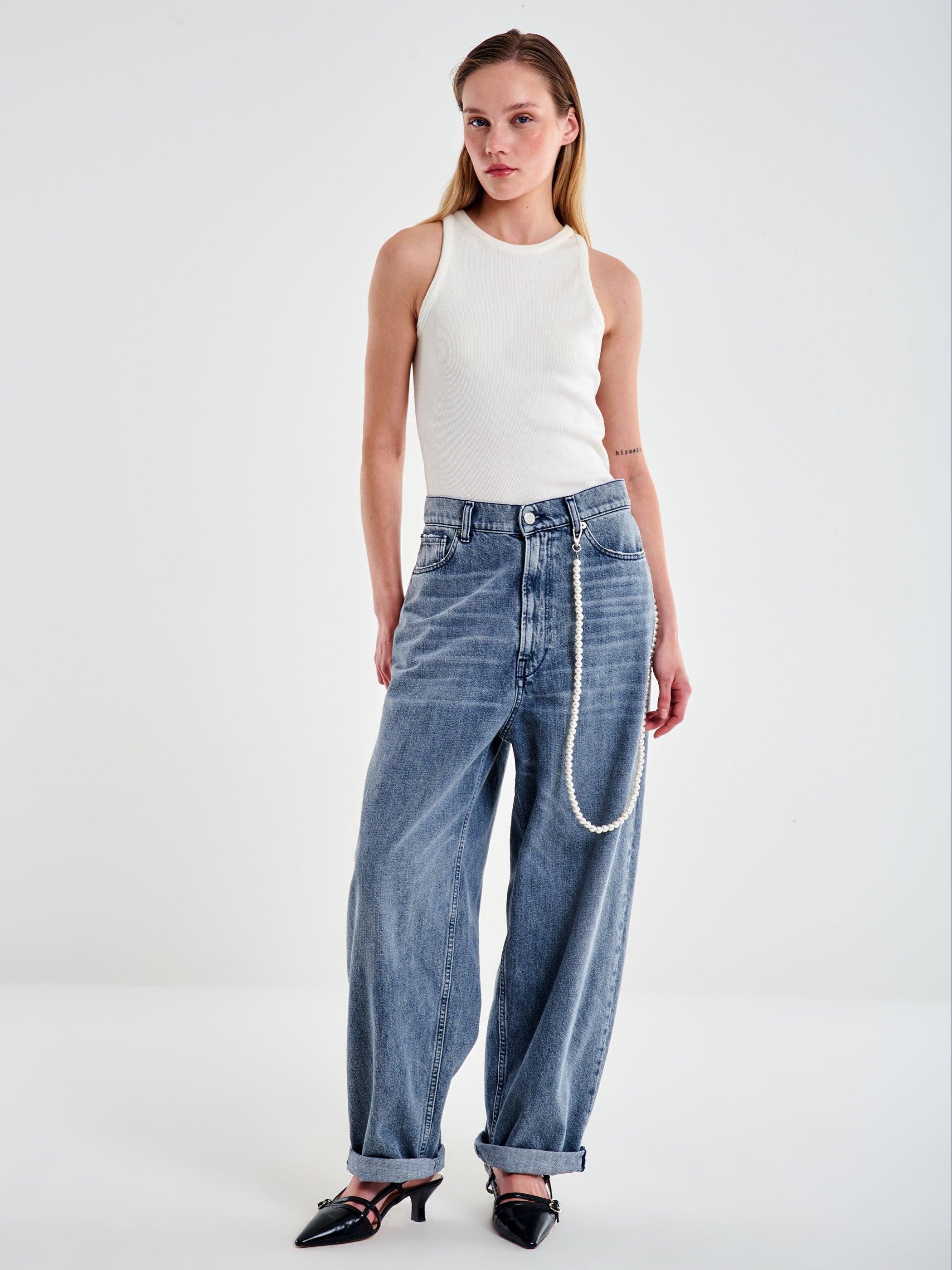 jeans laila relaxed con catena DF5015 GRIGIO VICOLO 