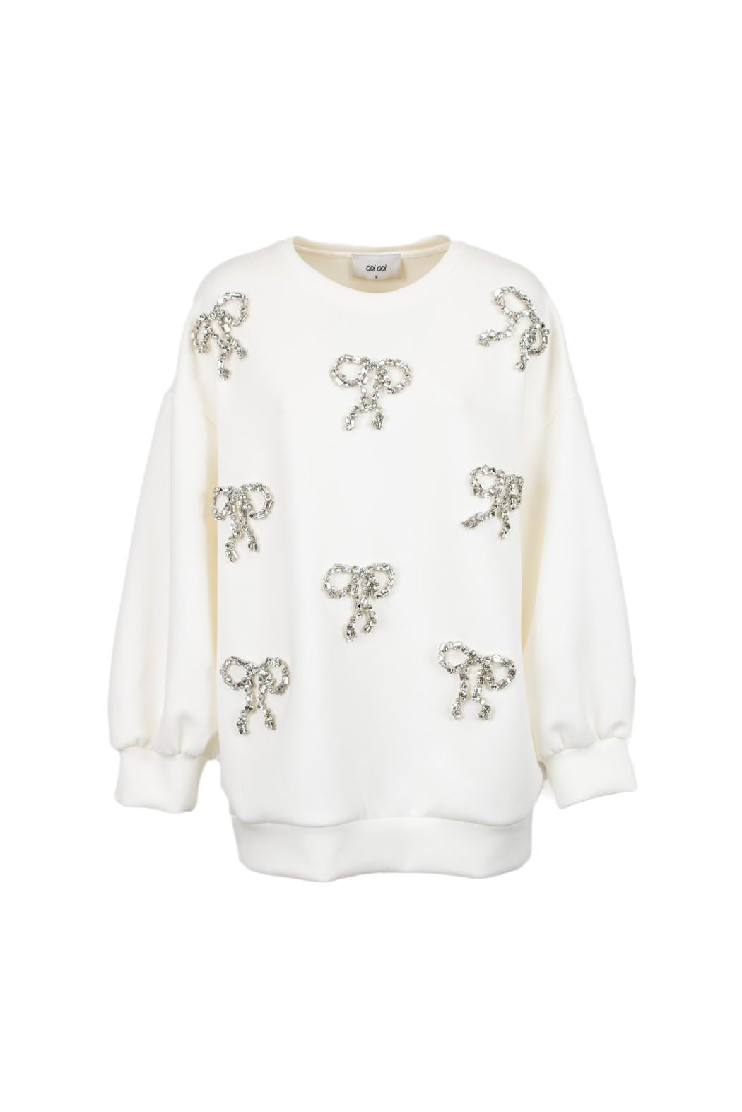 felpa con fiocchi strass NOGARA 734W5D7 BIANCO ODI' ODI' 