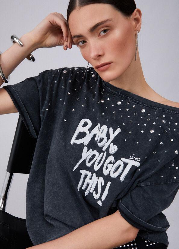 t-shirt con stampa in contrasto WA6131J3868 P9262 LIU JO WHITE 