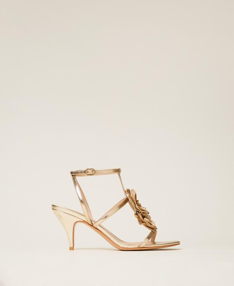 Sandalo in pelle con fiore 261TGT082 10366 TWINSET 