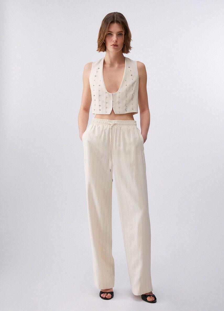 gilet gessato con ricamo gioiello CA6114T557A P9579 LIU JO BLACK 