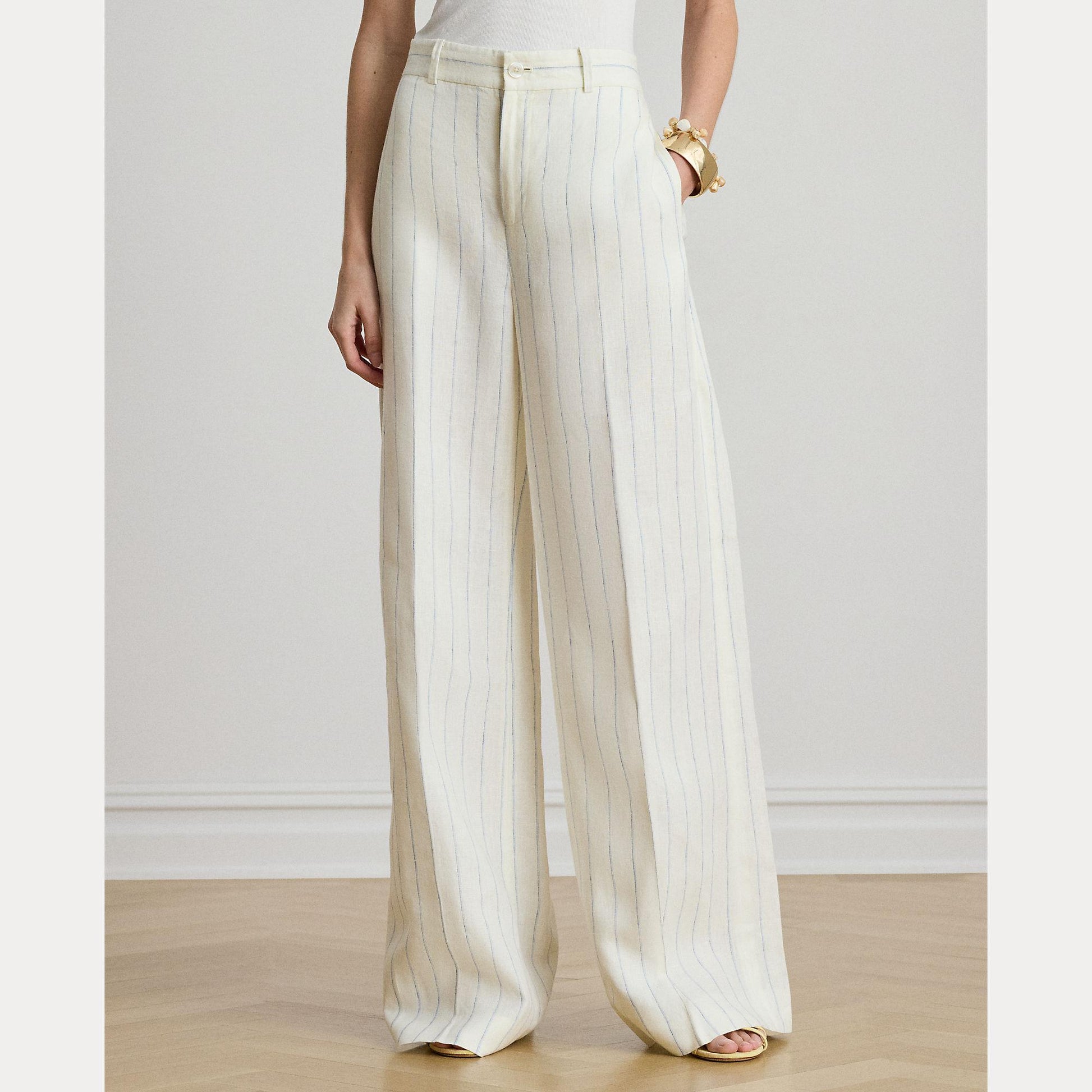 pantaloni in lino a righe 200-P08942 001 LAUREN RALPH LAUREN 