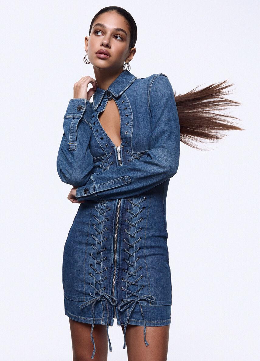 abito corto in denim con stringhe UA6508D0399 79157 LIU-JO CAPSULE ELODIE 