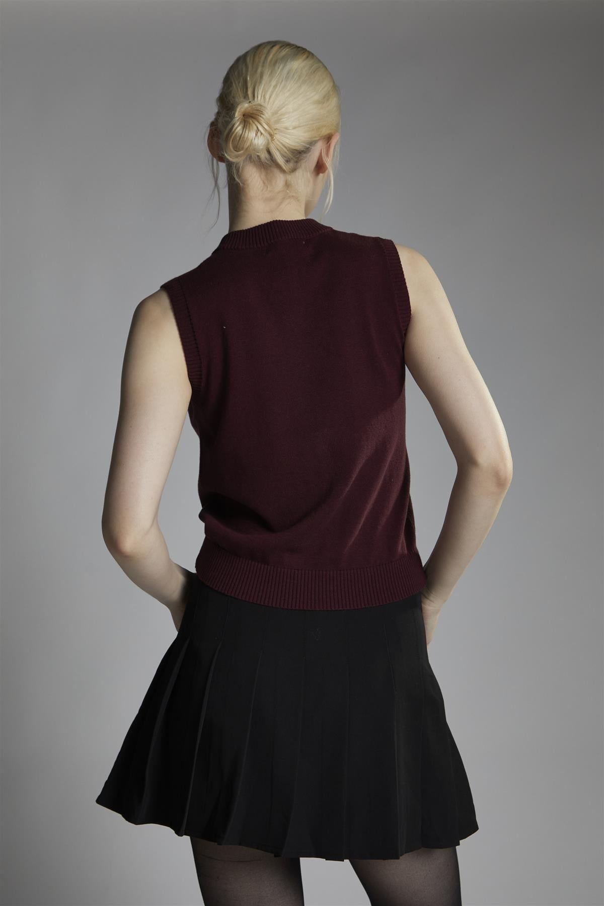 top con applicazione bottoni CA0793 BURGUNDY GLAMOROUS 