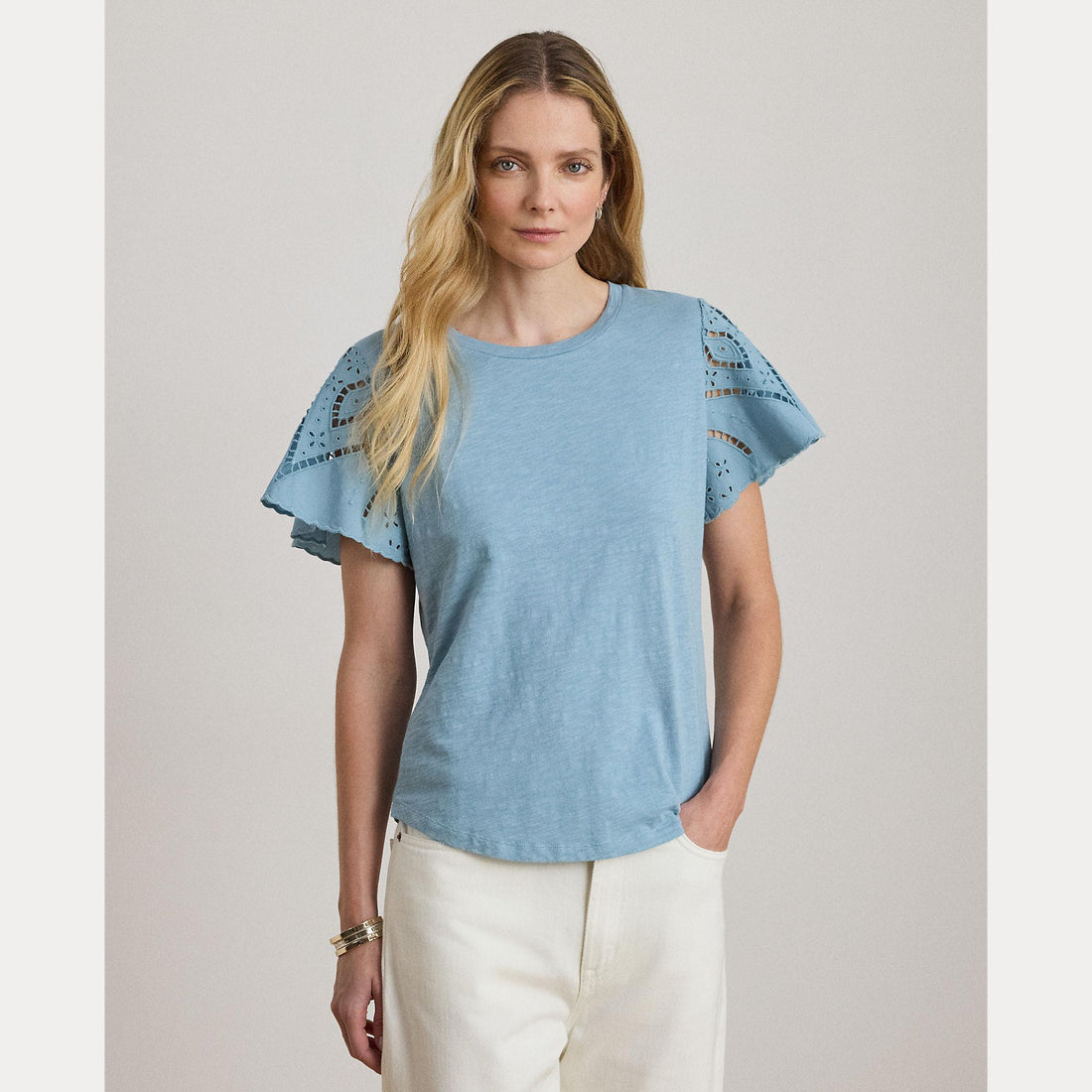 t-shirt traforato broadcloth 200-P09104 001 LAUREN RALPH LAUREN 
