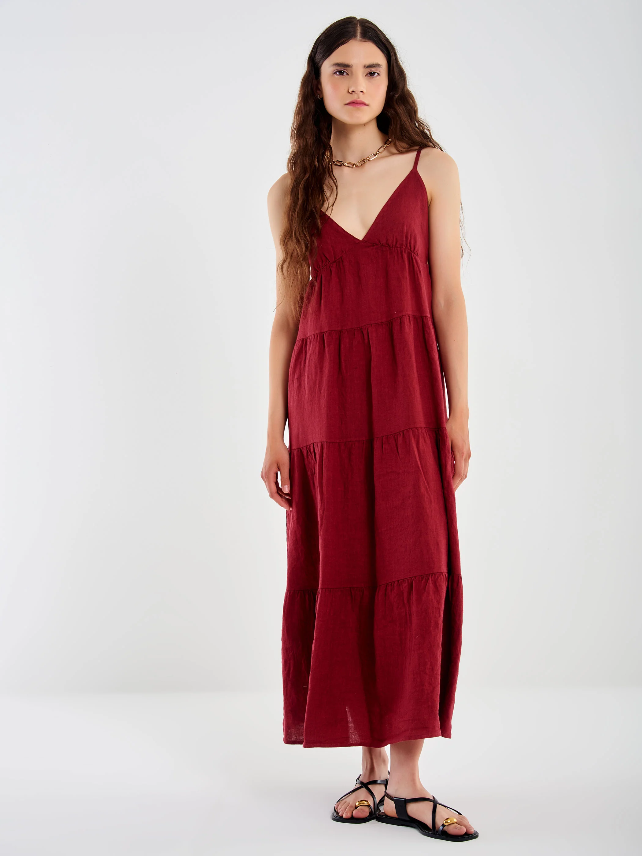 abito a balze in lino TD2624 ROSSO VICOLO 