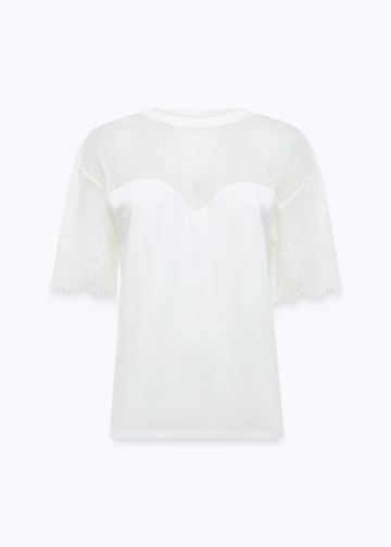 t-shirt con pizzo RA6132J5003 11111 Blugirl 