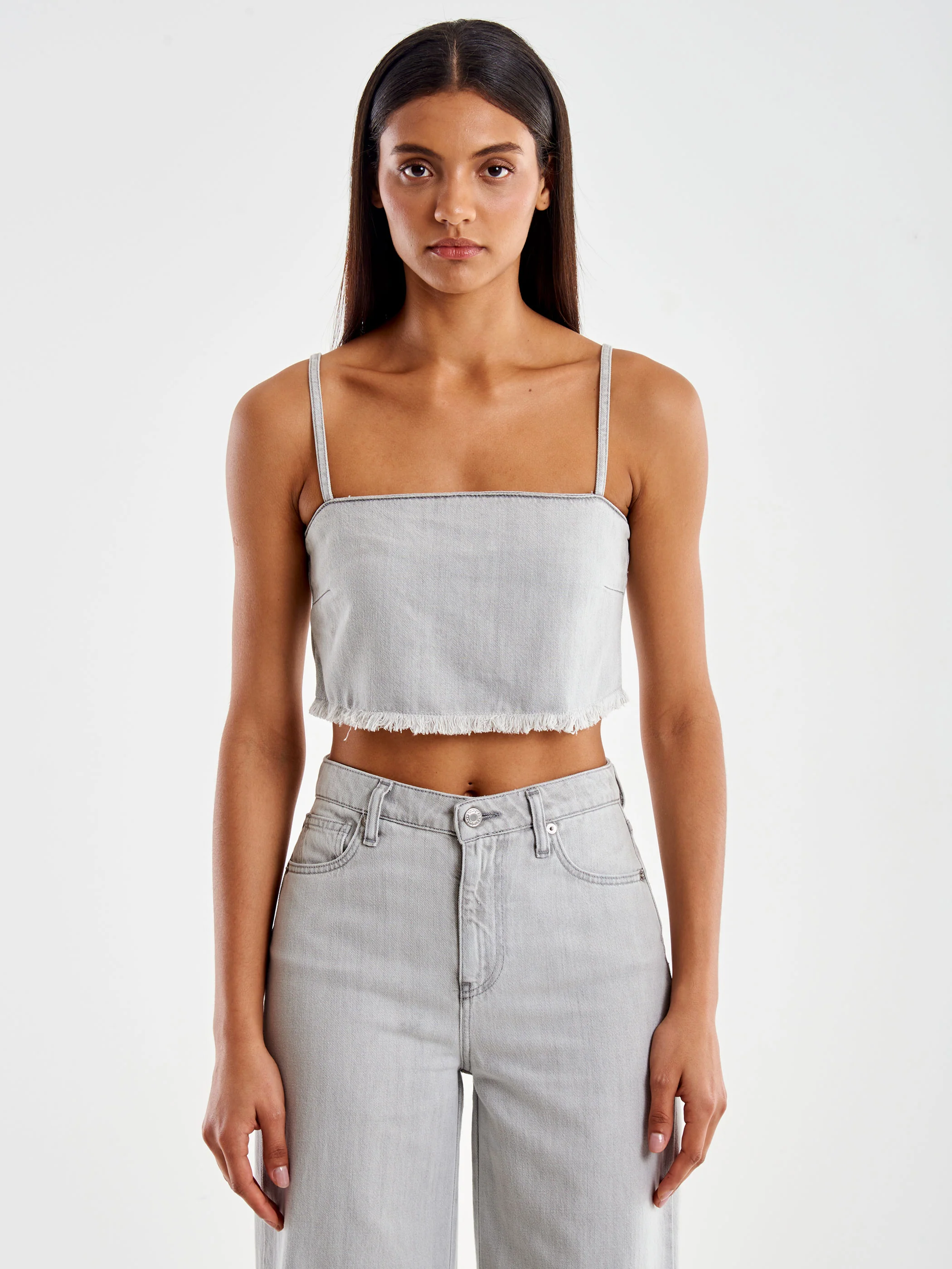 top in denim sfrangiato DD5010 GRIGIO VICOLO 