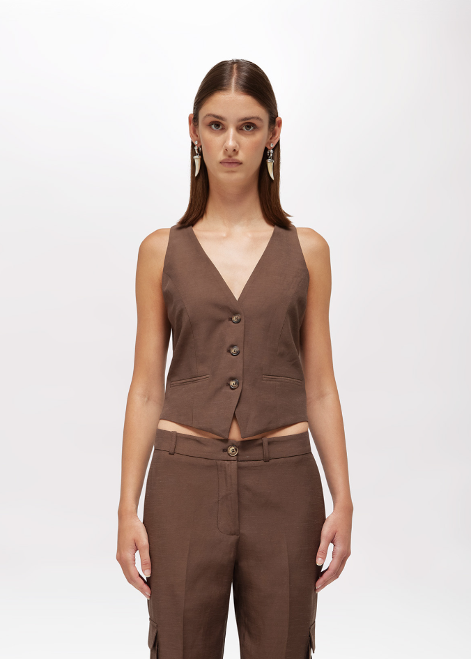 gilet in lino con ricami RA6157T8823 P9414 Blugirl 
