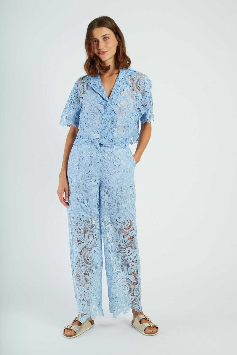 camicetta corta in pizzo P620007 AERIS 33 BLEAU CIEL DERHY 